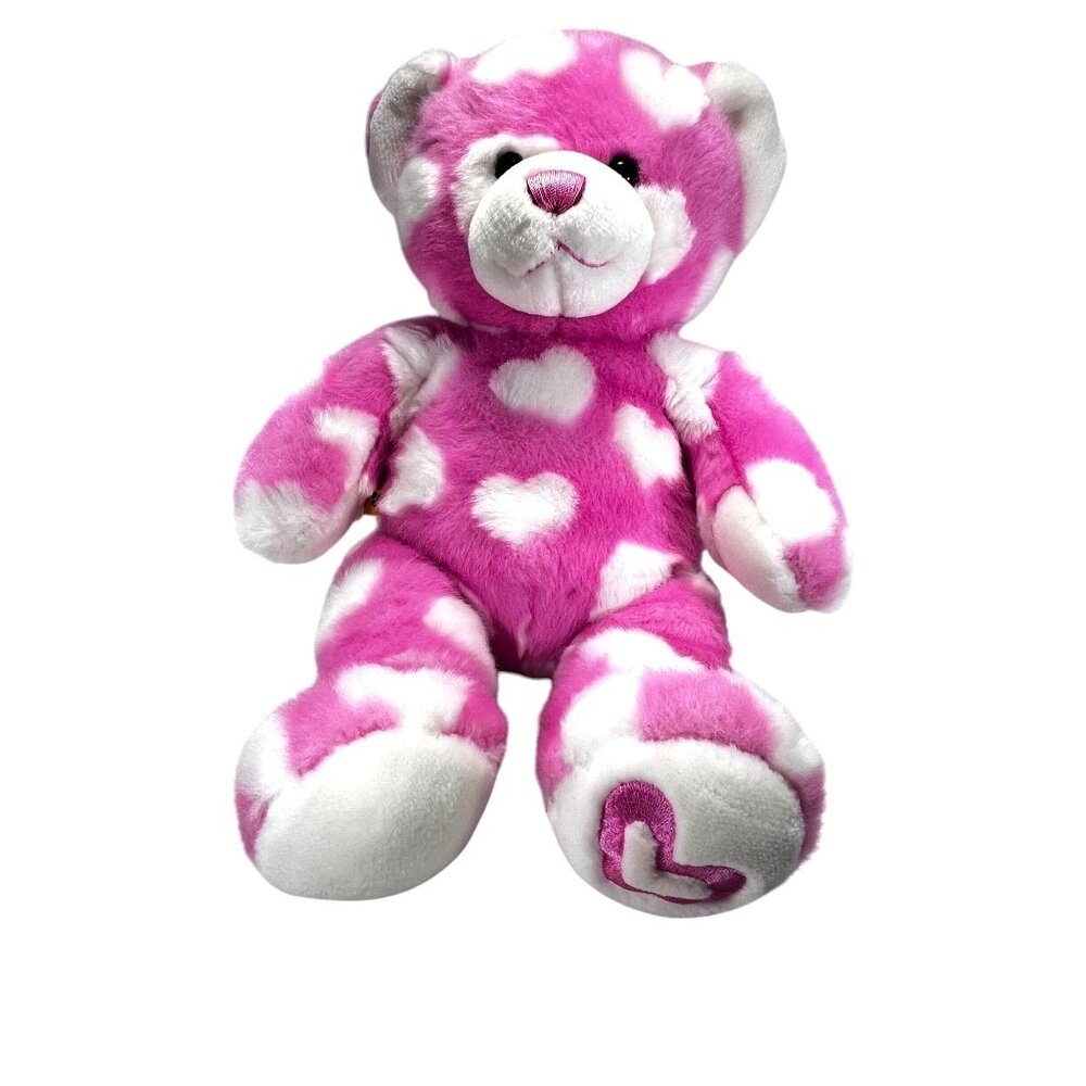 Build A Bear Hug Me Pink White Hearts Teddy Magnetic Paws BAB Plush Stuffed Toy - Picture 3 of 9